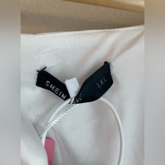 New Shein Curve Women White Puff Sleeve Square Neck Mid Dress Size 1X - Picture 11 of 12